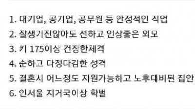   				결혼적령기 여자들이 원한다는 육각남 기준			