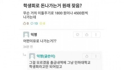   				학생회에서 돈을 자꾸 빼가는거 같아!!			