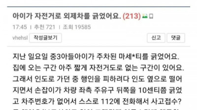   				아이가 자전거로 외제차를 긁었어요			