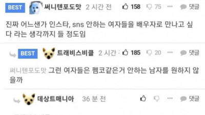   				인스타 sns 안하는 여자와 결혼하고 싶다			