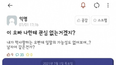   				이 오빠 나한테 관심 없는거겠지?			