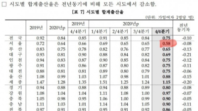   				서울시 4/4분기 출산율 0.58 달성			