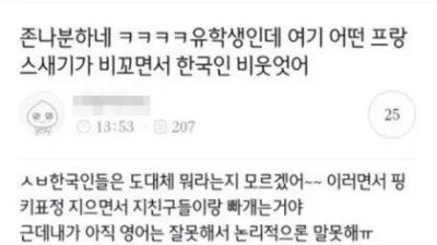   				한국인 비꼬다가 극딜먹은 프랑스인			