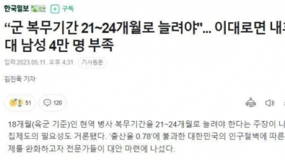   				군 복무기간 21~24개월로 늘려야			