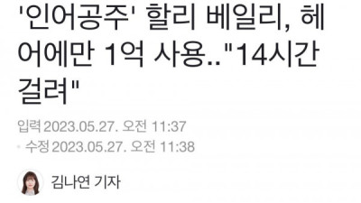   				인어공주 할리 베일리 헤어에만 1억사용			