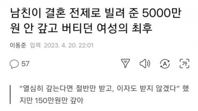  5,000 갚아준 남친에게 기싸움하다 파혼 당한 여자