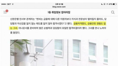   				아무 스펙없이 단번에 신한은행 합격한 처자			