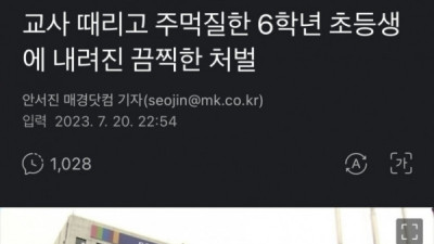   				교사 때리고 주먹질한 6학년 초등생에게 내려진 끔찍한 처벌			