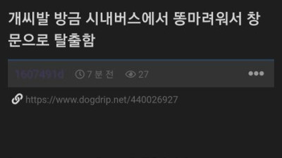   				방금 시내버스에서 똥마려워서 창문으로 탈출함			