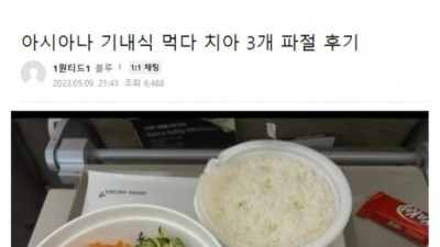   				아시아나에서 기내식 먹다가 치아 3개 부러진 사람			