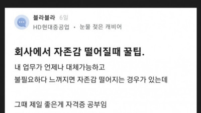   				회사에서 자존감 떨어질때 꿀팁			