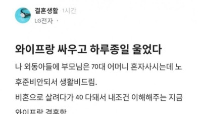 와이프랑 싸우고 하루종일 울었다 