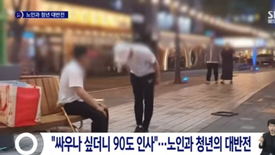 참전용사에게 90도 인사하는 현역 대위 