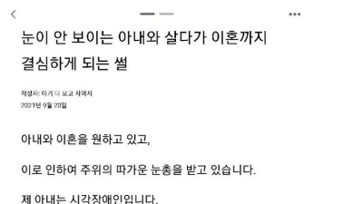 시각 장애인 여자와 결혼했다 이혼 결심한 남자