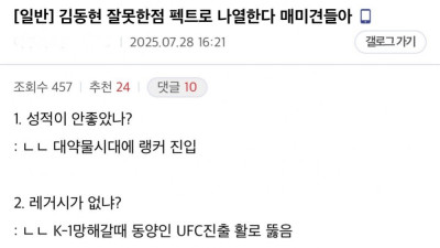 김동현이 잘못한점 펙트로 나열한 디시인 