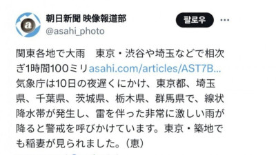 실시간 물난리에 천둥번개 재앙났다는 일본 도쿄 근황 