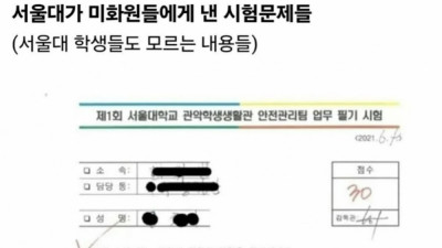 교내 미화원들에게 필기 시험을 실시한 서울대