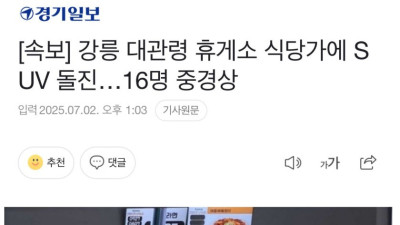 (혐주의) 오늘 대관령휴게소 돌진사고 CCTV ㄷㄷ