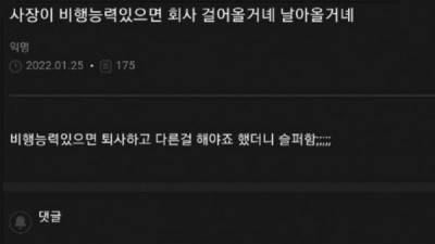   				사장이 비행능력있으면 회사 걸어올거녜 날아올거녜			