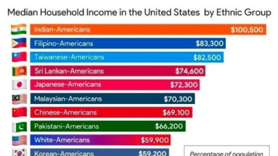 미국에 사는 아시아 인종 소득 순위