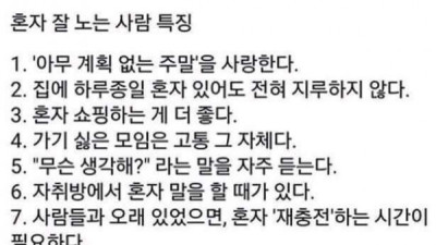   				혼자 잘 노는 사람 특징			